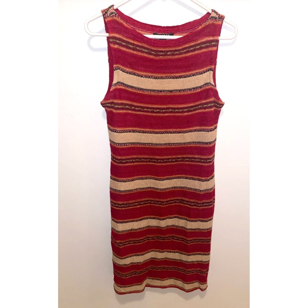 Ralph Lauren Knit Linen Dress Women's M crochet red pink sleeveless